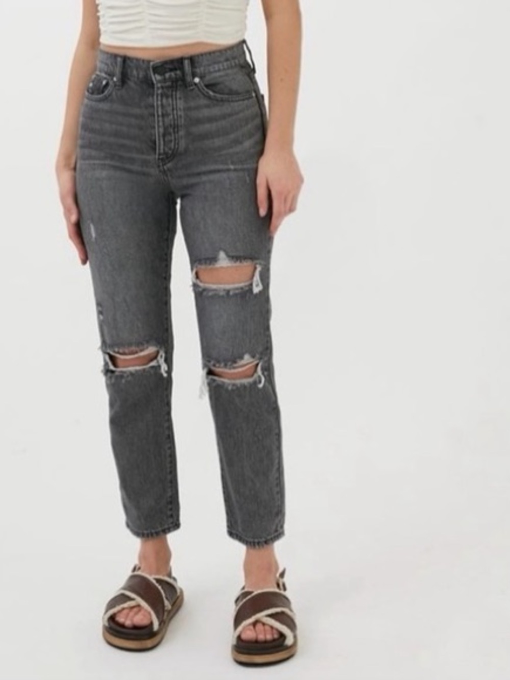 Urban Outfitters BDG - High-Waist Ripped Straight-Leg Jeans - Charcoal Gray - 26